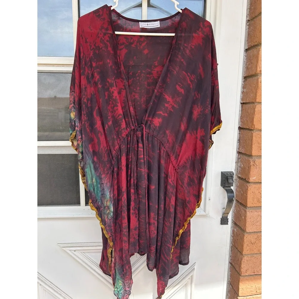 Love Nomadic Multicolor Silk Kimono Wrap Sheer OS Layer‎ Festival Fair Grudge